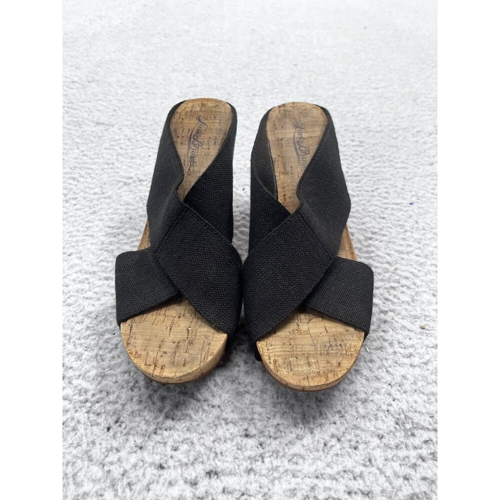 Women's Lucky Brand Miller Black Strap Slip On Cork Wedge Sandals Size 8 - Picture 3 of 13
